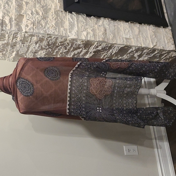 Scarf 100% Viscose rusty brown, blk and white - Picture 2 of 7